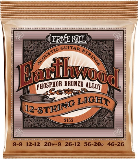 Ernie Ball 2153 Earthwood Phosphor Bronze Acoustic, 12-String, Light, 9-46