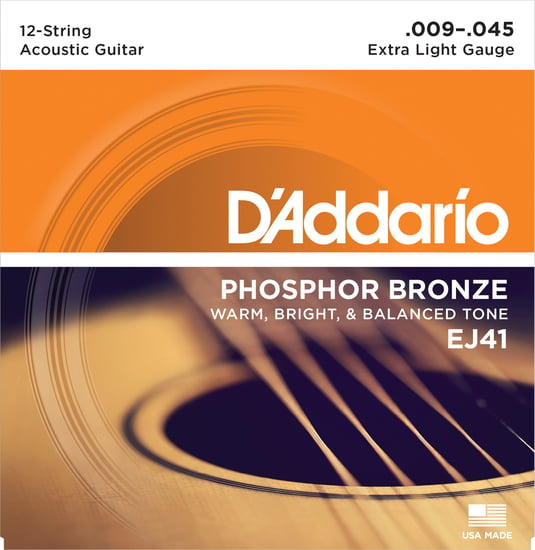 D'Addario EJ41 Phosphor Bronze 12 String, Extra Light, 9-45