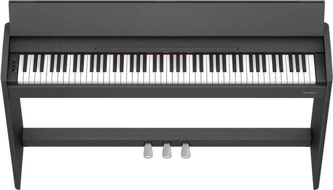 Roland F107 Digital Piano, Black Front Overhead