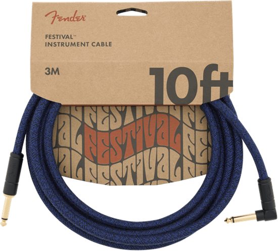 Fender Festival Instrument Cable, Angled/Straight, 3M/10FT, Pure Hemp, Blue Dream