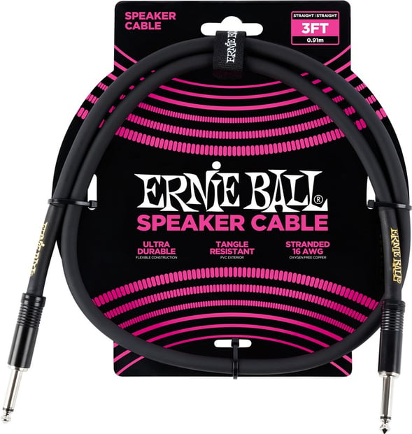 Ernie Ball Speaker Cable 3ft Black Front