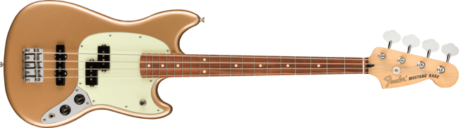 Fender Mustang Bass PJ Pau Ferro, Firemist Gold