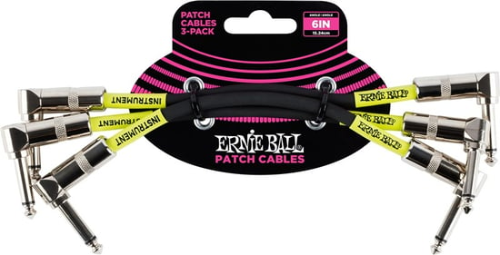 Ernie Ball 6050 Patch Cable, 6in/15cm, Black/Green, 3 Pack
