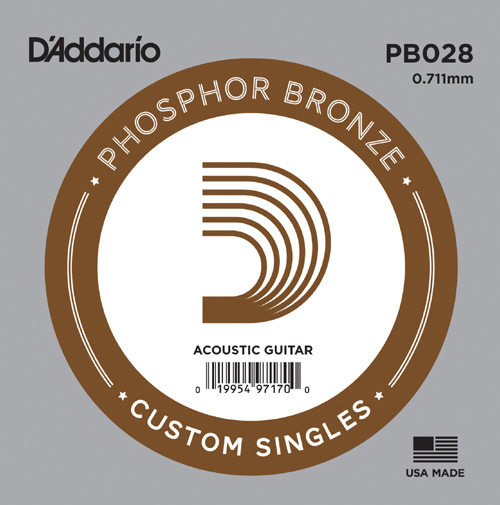 D'Addario PB028 Phosphor Bronze Wound Single String, 28