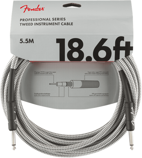 Fender Professional Instrument Cable, 5.7m/18.6ft, White Tweed