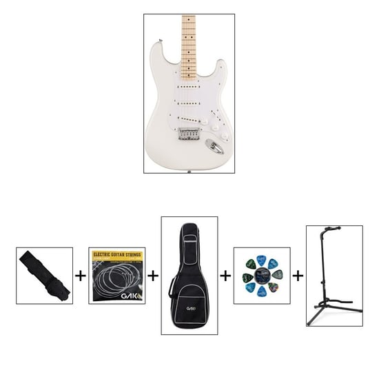 Squier Sonic Stratocaster HT, Arctic White W/ Gig Bag & Accessory Bundle