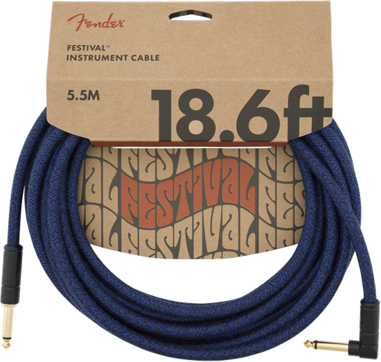 Fender Festival Instrument Cable, Angled/Straight, 5.7m/18.6ft, Pure Hemp, Blue Dream