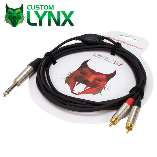 Lynx Custom Neutrik 6.35mm Stereo TRS Jack to 2 x RCA Phono Plugs, 10m