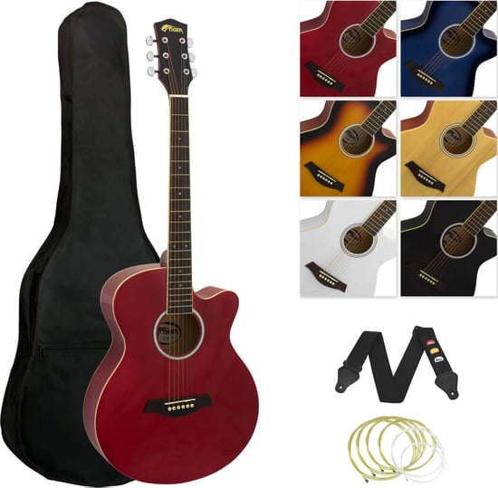 Tiger ACG3 Acoustic Guitar Pack for Beginners, Full Size, Red