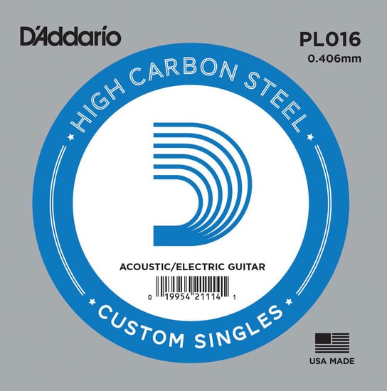 D'Addario PL016 Plain Steel Acoustic/Electric Single String, 16