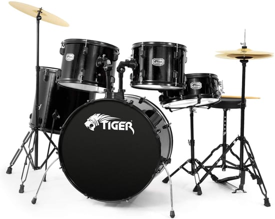 Tiger DKT28 5 Piece Acoustic Drum Set, Black