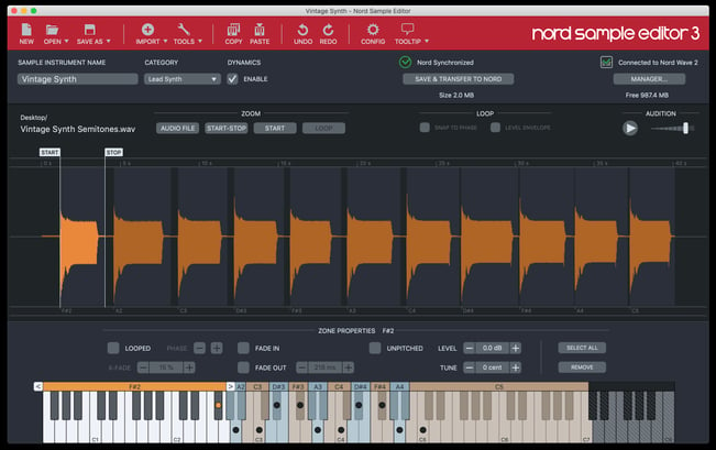 Nord Wave 2 Synthesizer, editor page view