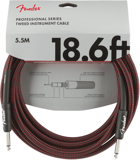 Fender Professional Instrument Cable, 5.7m/18.6ft, Red Tweed