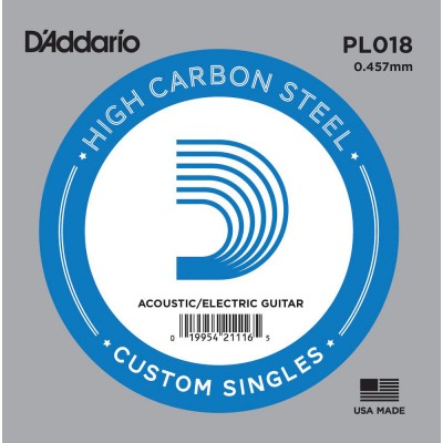 D'Addario PL018 Plain Steel Acoustic/Electric Single String, 18