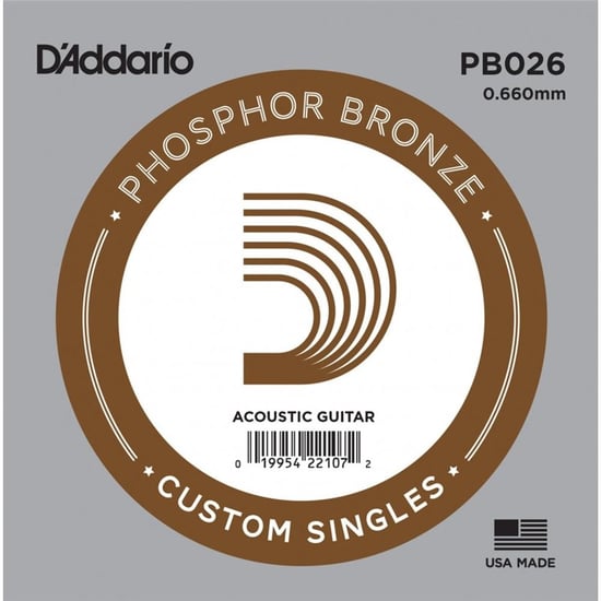 D'Addario PB026 Phosphor Bronze Wound Single String, 26