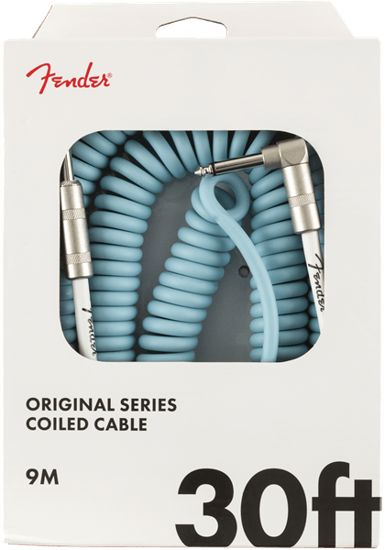 Fender Original Coiled Instrument Cable, Angled/Straight, 9.1m/30ft, Daphne Blue
