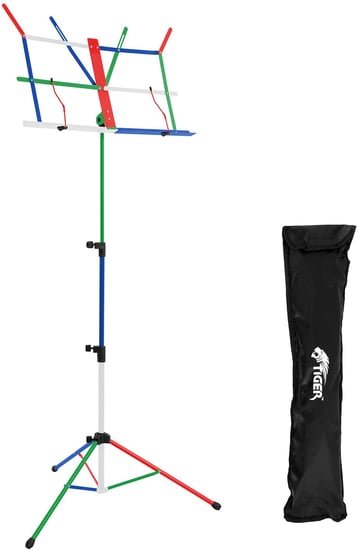 Tiger MUS56-CL Easy Folding Sheet Music Stand with Bag, Multicoloured
