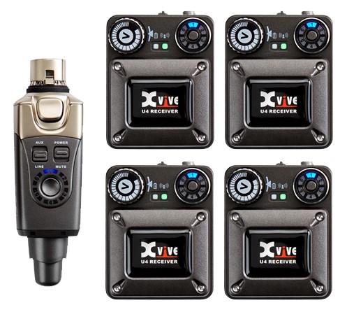 Xvive U4R4 Wireless In-Ear Monitor System with 4 Receivers, 2.4GHz