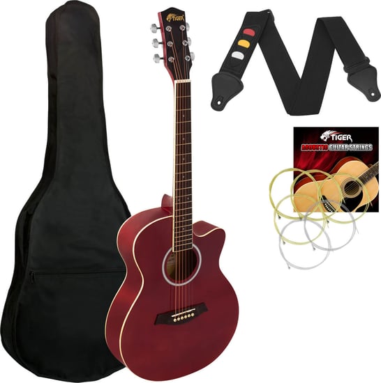 Tiger ACG1 Small Body Acoustic Guitar for Beginners, Red