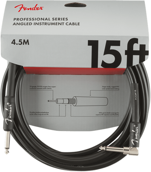 Fender Professional Instrument Cable, Angled/Straight, 4.5m/15ft, Black