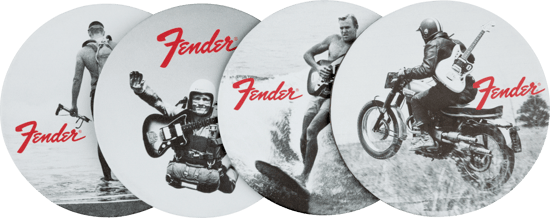Fender Vintage Ads 4-Pk Coaster Set, Black and White