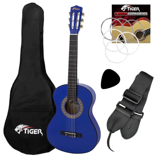 Tiger CLG4 Classical Guitar Starter Pack, 3/4 Size, Blue, Left Handed