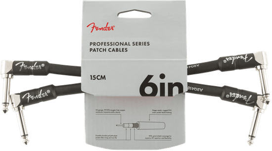 Fender Professional Instrument Patch Cable, 15cm/6in, Black, 2 Pack