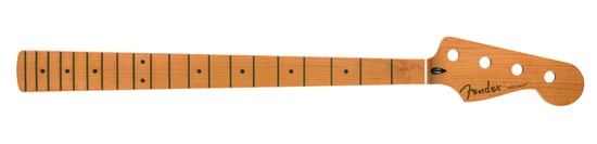 Fender Satin Roasted Maple Jazz Bass Neck, 20 Jumbo Frets, 12in, Maple, Flat Oval Shape