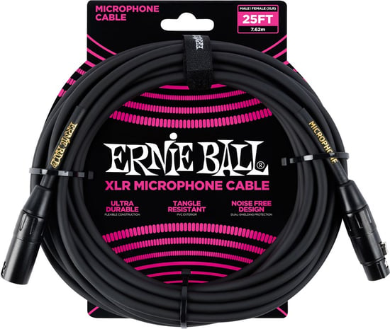 Ernie Ball 6073 Microphone Cable, 25ft/7.6m, Black