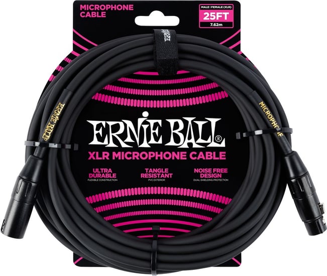 Ernie Ball Microphone Cable 25ft Black Front