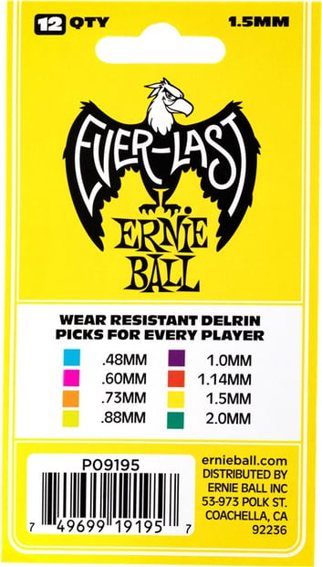 Ernie Ball Everlast 1.5mm Yellow 12 Pack Back