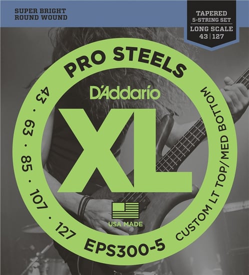 D'Addario EPS300-5 Pro Steels Bass, 5-String, Tapered Long Scale, 43-127