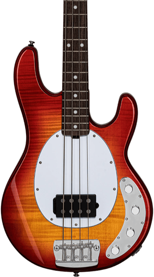 Sterling RAY34FM StingRay Bass, Flame Maple Heritage Cherry Burst