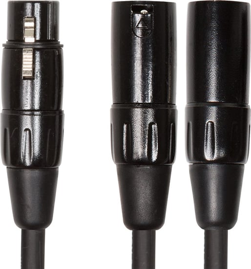 Roland RCC-YC-XF2XM Black Female XLR to Dual Male XLR Cable, 6in/15cm