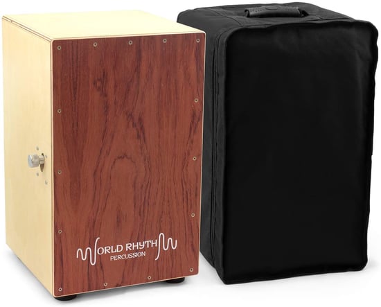 World Rhythm CAJ2-BR Full-Size Cajon with Adjustable Snare, Padded Gig Bag and Cushion, Brown