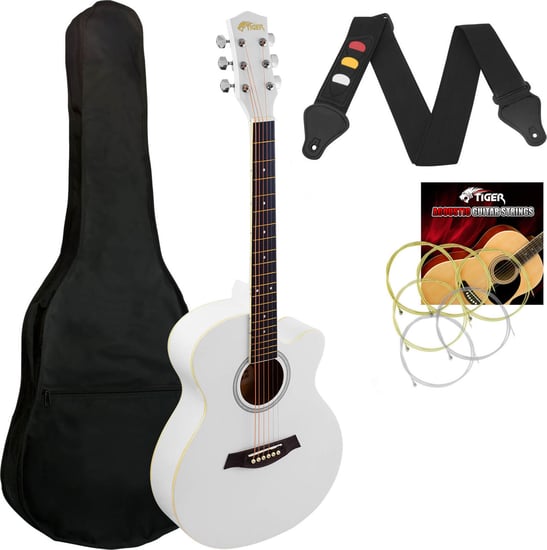 Tiger ACG1 Small Body Acoustic Guitar for Beginners, White