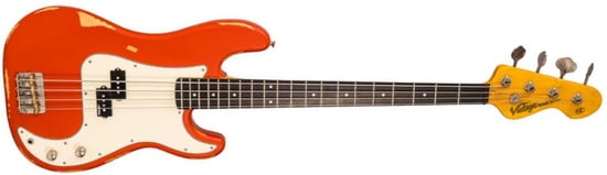 Vintage V4MR Icon Bass, Distressed Firenza Red