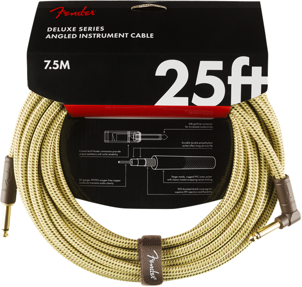 Fender Deluxe Instrument Cable Angled 25ft Tweed