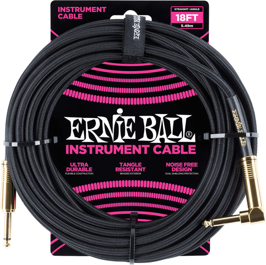 Ernie Ball 6086 Braided Instrument Cable, 18ft/5.5m, Black