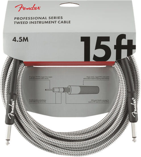 Fender Professional Instrument Cable, 4.5m/15ft, White Tweed