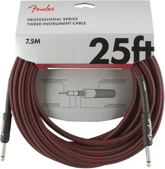 Fender Professional Instrument Cable, 7.6m/25ft, Red Tweed