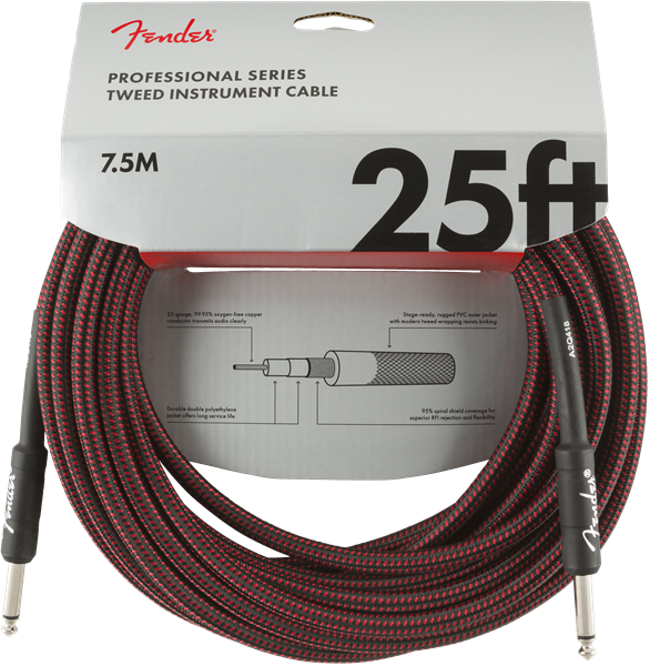Fender Professional Cable 7.6m/25ft Red Tweed