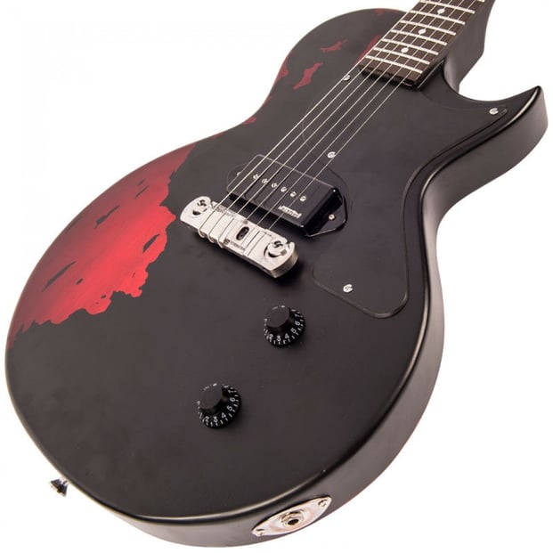 V120MR Icon, Distressed Black On Cherry Red